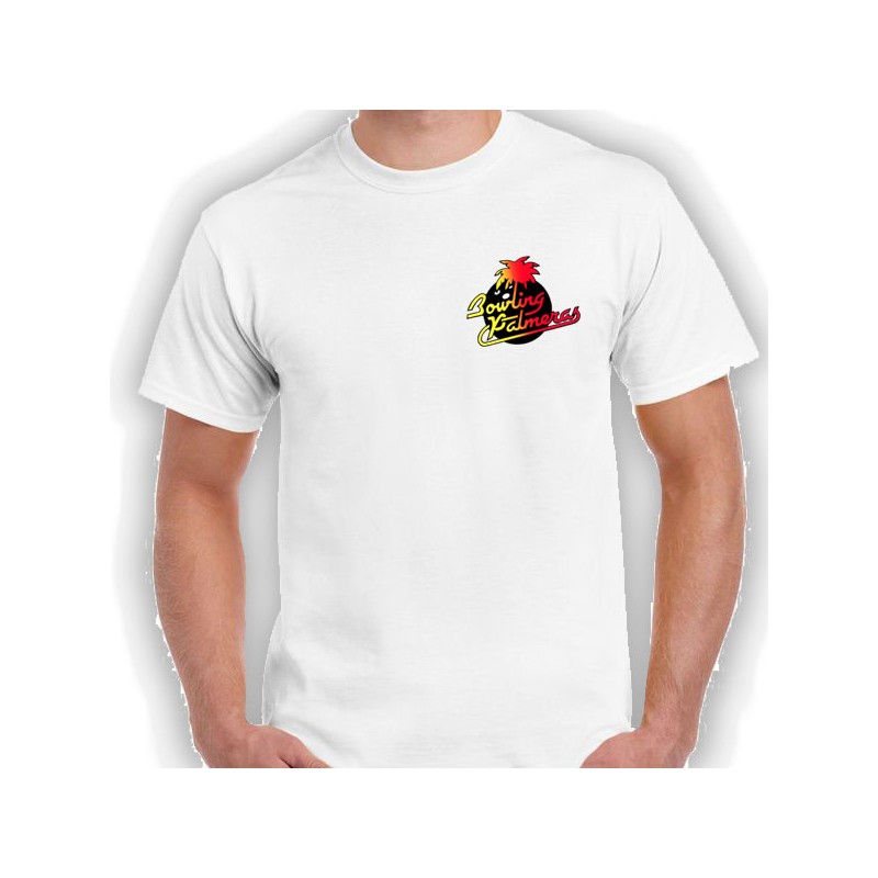 CAMISETA BOWLING PALMERAS EN ALGODÓN ESTAMPADA EN PECHO Y ESPALDA CON SERIGRAFÍA PLASTISOL